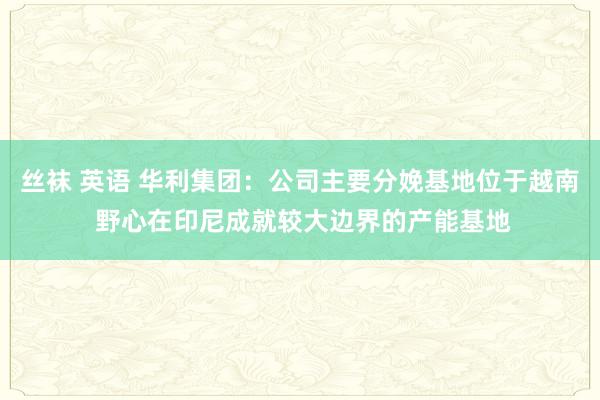 丝袜 英语 华利集团：公司主要分娩基地位于越南 野心在印尼成就较大边界的产能基地