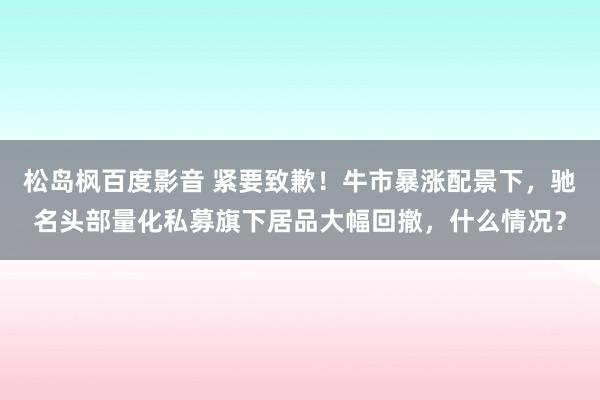 松岛枫百度影音 紧要致歉！牛市暴涨配景下，驰名头部量化私募旗下居品大幅回撤，什么情况？