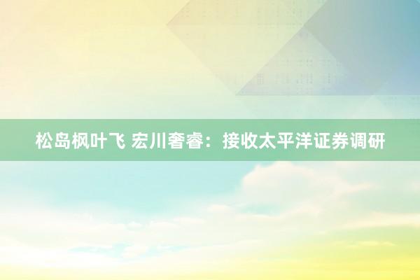 松岛枫叶飞 宏川奢睿：接收太平洋证券调研