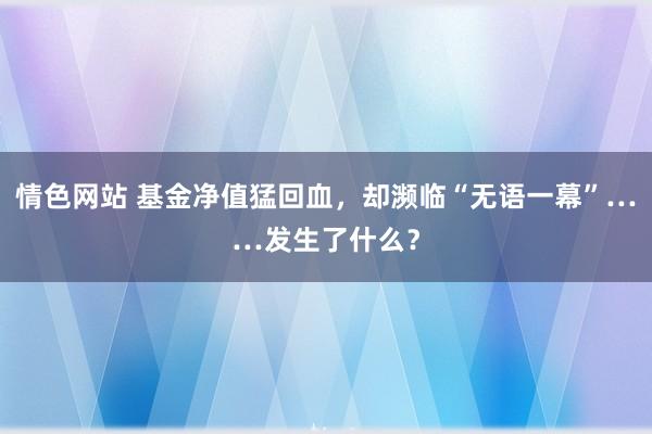 情色网站 基金净值猛回血，却濒临“无语一幕”……发生了什么？