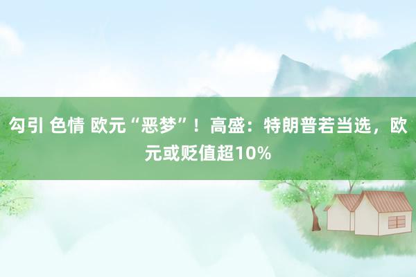 勾引 色情 欧元“恶梦”！高盛：特朗普若当选，欧元或贬值超10%