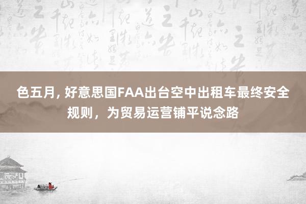 色五月， 好意思国FAA出台空中出租车最终安全规则，为贸易运营铺平说念路