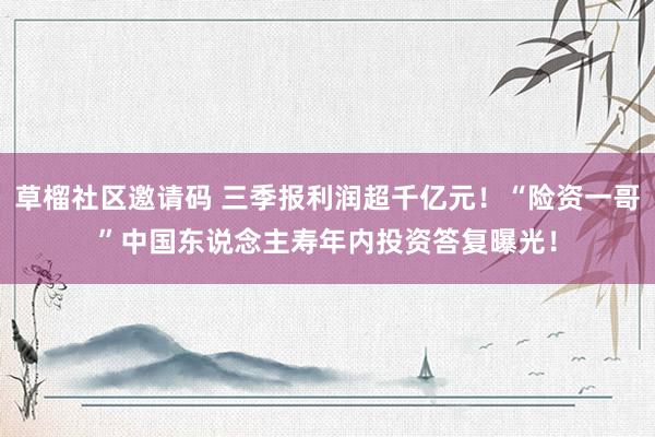 草榴社区邀请码 三季报利润超千亿元！“险资一哥”中国东说念主寿年内投资答复曝光！