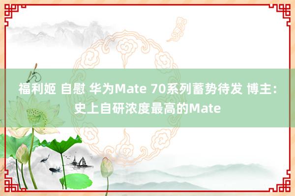 福利姬 自慰 华为Mate 70系列蓄势待发 博主：史上自研浓度最高的Mate