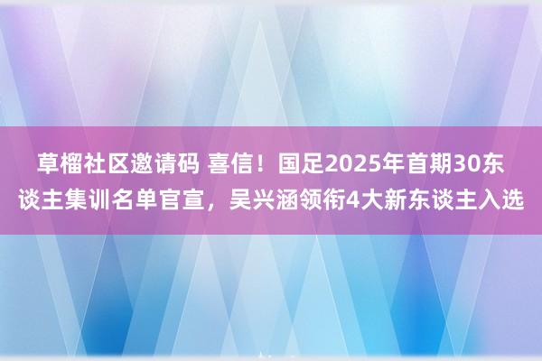 草榴社区邀请码 喜信！国足2025年首期30东谈主集训名单官宣，吴兴涵领衔4大新东谈主入选