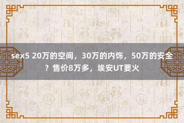 sex5 20万的空间，30万的内饰，50万的安全？售价8万多，埃安UT要火